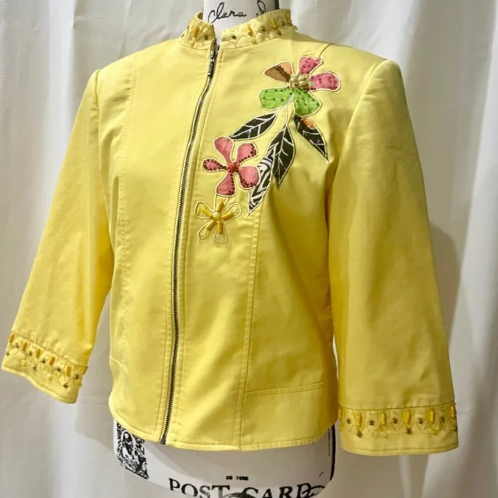 VINTAGE PATCHNGTON YELLOW EMBROIDERED ZIPPED BLAZER JACKET SIZE SMALL - Picture 7 of 11